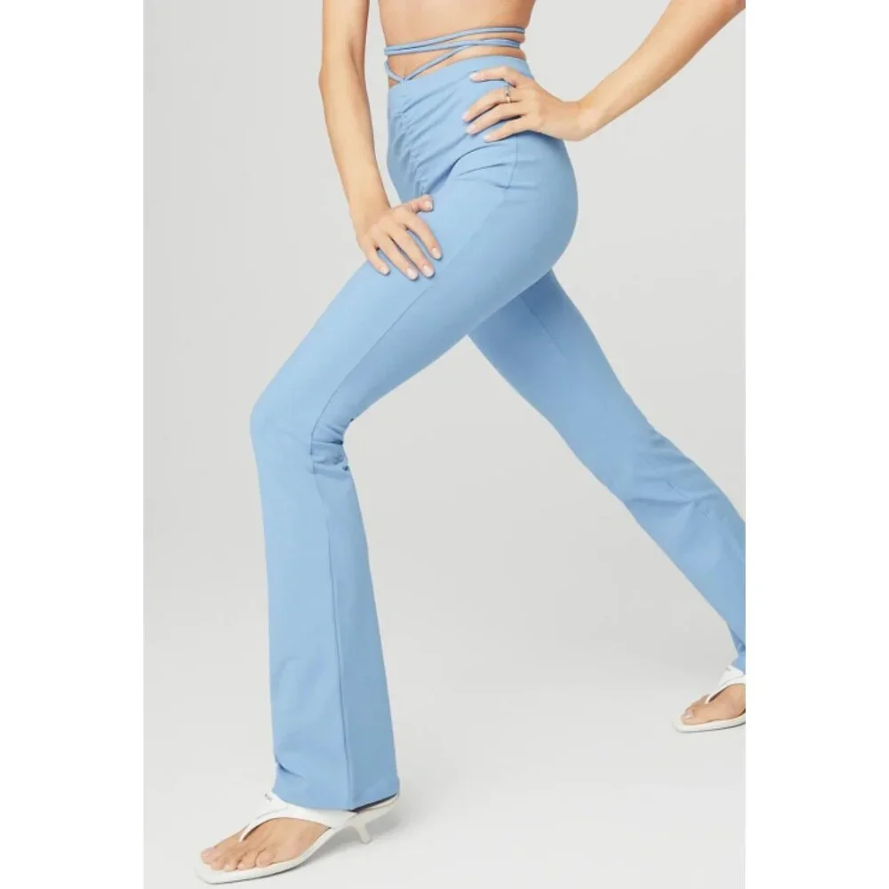 Alo Airbrush High-Waist Cinch Flare Legging Tile Blue Tie-Up Corset Lace Hi-Rise